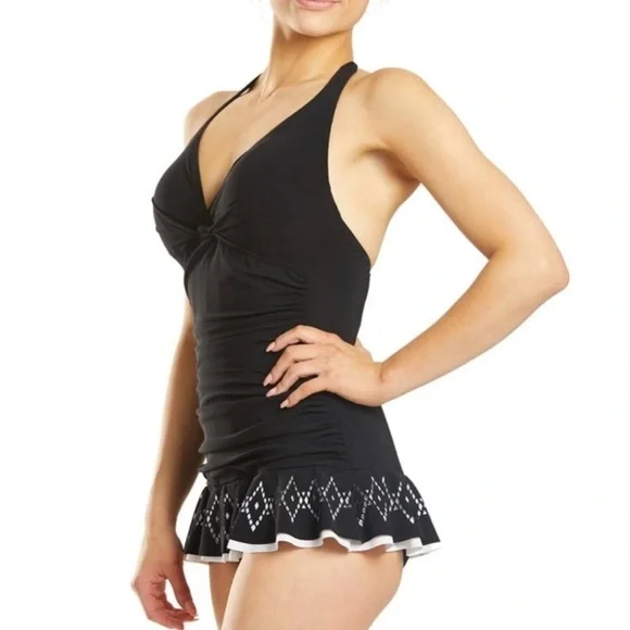 PROFILE by Gottex Lasercut Halter 1Piece Swimdress